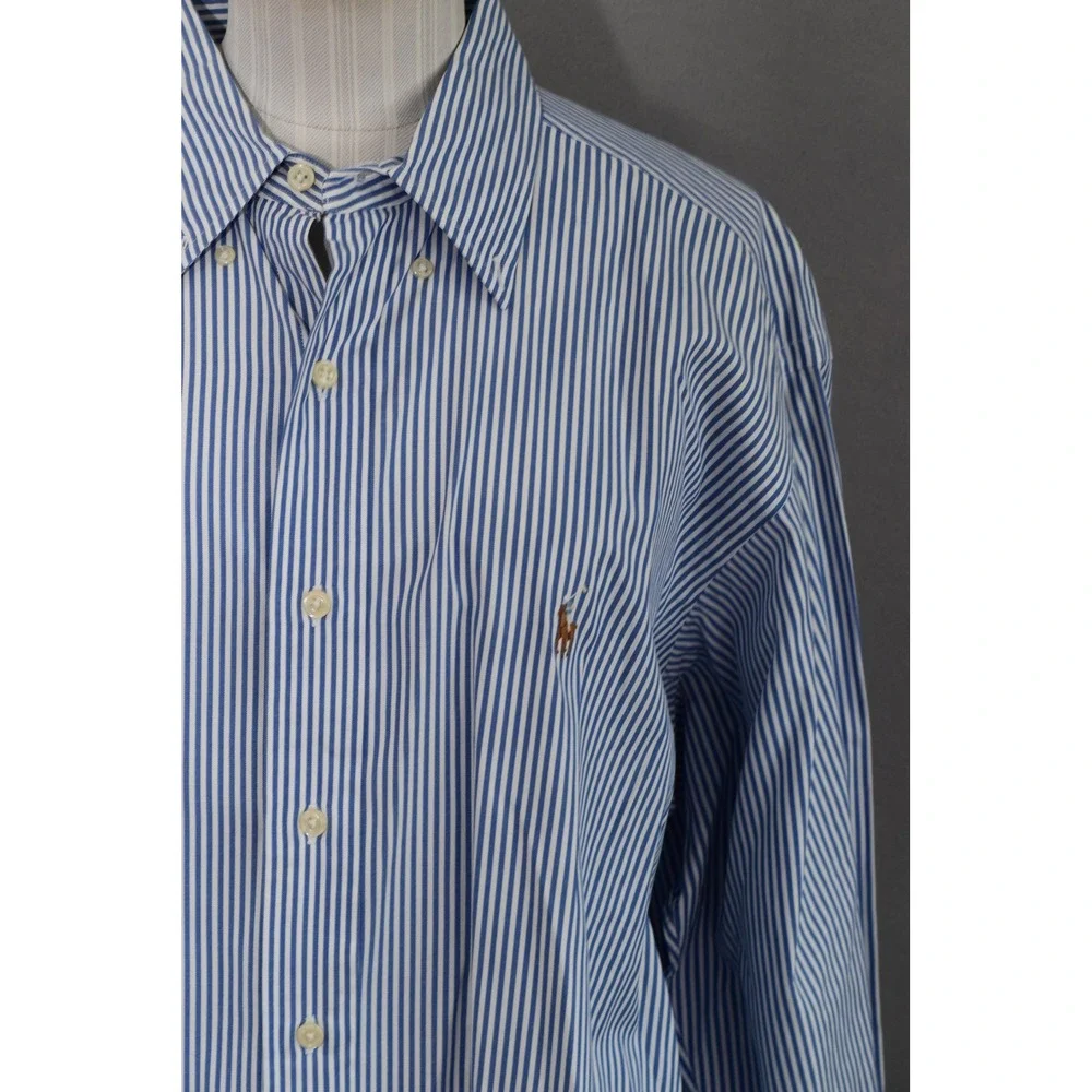 Ralph Lauren Yarmouth Shirt 16.5 34 Blue Striped Oxford Button Lot 2 Flesh Pony